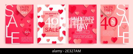Imposta i banner di vendita di San Valentino. Illustrazione Vettoriale