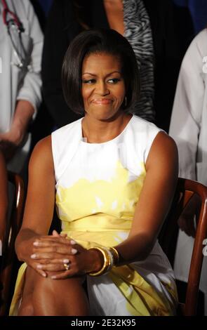 First Lady Michelle Obama partecipa a un evento sull'Affordable Care Act presso il George Washington University Hospital il 14 luglio 2010 a Washington, DC. Foto di Leslie E. Kossoff/ABACAPRESS.COM (nella foto : Michelle Obama) Foto Stock