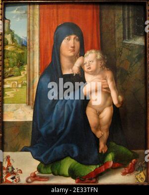 Madonna col Bambino di Albrecht Durer, c. 1496-1499, olio sul pannello Foto Stock