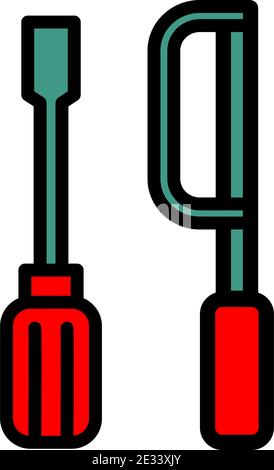 Sega e cacciavite icona o logo vettoriale semplice Illustrazione Vettoriale