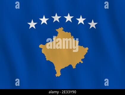 Bandiera del Kosovo con effetto ondulato, proporzione ufficiale. Illustrazione Vettoriale