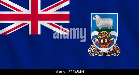 Bandiera delle Isole Falkland con effetto ondulato, proporzione ufficiale. Illustrazione Vettoriale