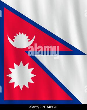 Bandiera del Nepal con effetto ondulato, proporzione ufficiale. Illustrazione Vettoriale