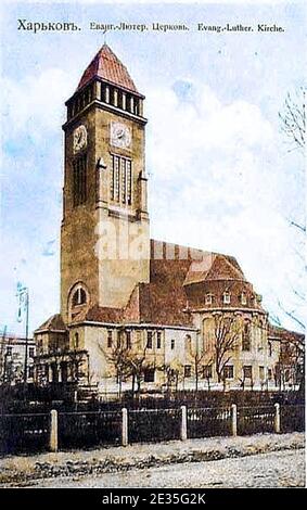 Cattedrale di Lutero a Kharkov, cartolina dell'Impero Russo. Foto Stock