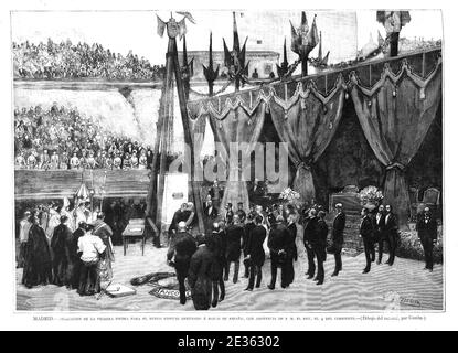 Madrid. Colocación de la primera piedra para el nuevo edificio destinado a Banco de España, con asistencia de S. M. El Rey, el 4 del corriente. Foto Stock