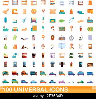 100 universal set di icone. Cartoon illustrazione di 100 icone universali set di vettore isolato su sfondo bianco Illustrazione Vettoriale