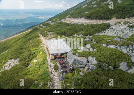 TATRANSKA LOMNICA, SLOVACCHIA - AGOSTO 2020: Chalet Alpino Skalnata chata in alta montagna Tatra Foto Stock