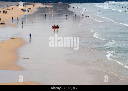 spiaggia di fistral nella famosa costa nord della cornovaglia e surf città di newquay Foto Stock