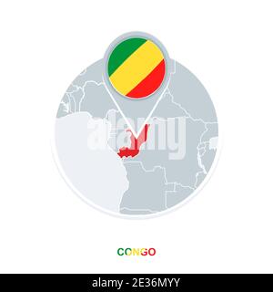 Mappa e bandiera del Congo, icona della mappa vettoriale con il Congo evidenziato Illustrazione Vettoriale