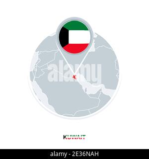 Mappa e bandiera Kuwait, icona della mappa vettoriale con Kuwait evidenziato Illustrazione Vettoriale