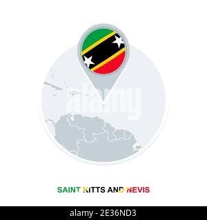 Mappa e bandiera di Saint Kitts e Nevis, icona della mappa vettoriale con Saint Kitts e Nevis evidenziati Illustrazione Vettoriale