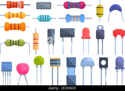 Set di icone resistore. Set di cartoni animati di icone vettoriali di resistori per il web design Illustrazione Vettoriale