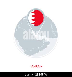 Mappa e bandiera del Bahrain, icona della mappa vettoriale con il Bahrain evidenziato Illustrazione Vettoriale