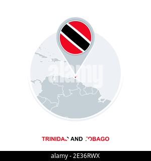 Mappa e bandiera di Trinidad e Tobago, icona della mappa vettoriale con Trinidad e Tobago evidenziate Illustrazione Vettoriale