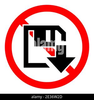 Icona di nessun download. Icona di download. Il download è vietato. Stop o ban rosso con l'icona di download. Illustrazione vettoriale. Illustrazione Vettoriale