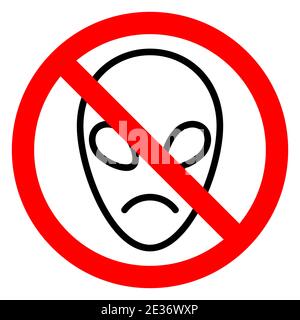 Nessuna icona aliena. Icona UFO BAN. UFO è vietato. Stop o ban rosso segno rotondo con icona aliena. Illustrazione vettoriale. Illustrazione Vettoriale