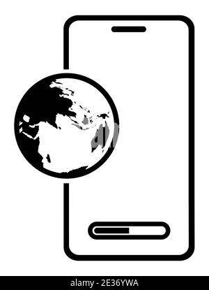 Icona dello smartphone con simbolo di invio di e-mail e dati a Internet. Invio e download di informazioni in rete. Comunicazione digitale moderna t Illustrazione Vettoriale