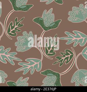 Modello vettoriale senza giunture di fiori astratti in fiore. Disegno botanico con fiori sui rami. Illustrazione Vettoriale