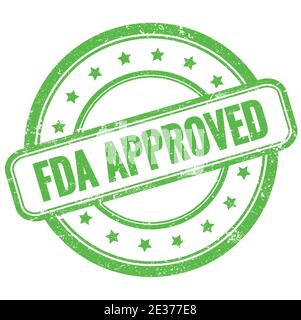 Testo APPROVATO dalla FDA sul francobollo in gomma verde vintage tondeggiante. Foto Stock