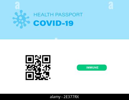 Illustrazione digitale di un Covid-19 Health Passport con un esempio di codice QR. Concetto di passaporto sanitario digitale con spazio di copia. Foto Stock