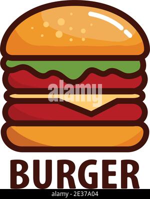 Hamburger delizioso. Icona piatta, logo o adesivo per il tuo design, menu, sito web, articoli promozionali Illustrazione Vettoriale
