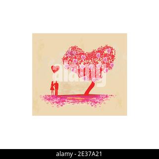 Coppia romantica sotto un albero di amore Illustrazione Vettoriale