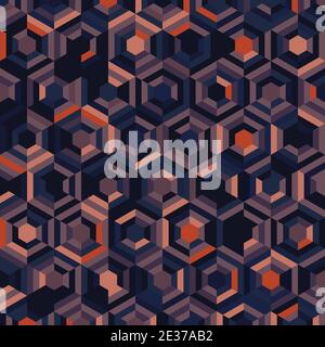 Disegno astratto di motivi esagonali di stile colore modello senza giunture. Sovrapposizione per lo sfondo dello stile degli elementi geometrici. Illustrazione Vettoriale