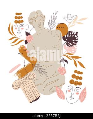 Decorativo greco Venere dea ed elementi astratti, vettore piatto isolato. Illustrazione Vettoriale