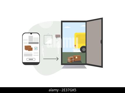 Il concetto di consegna a domicilio senza contatto Illustrazione Vettoriale