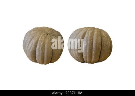Zucca verde intera isolata su sfondo bianco Foto Stock