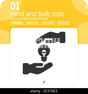 icona a forma di mano e lampadina con stile piatto isolato su sfondo bianco. Illustrazione vettoriale idea simbolo di alta qualità concetto di icona per web, business, ui Illustrazione Vettoriale