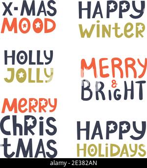 Set vettoriale di lettere natalizie disegnate a mano. Raccolta vettoriale xmas. Elemento decorativo per carte e inviti. Illustrazione Vettoriale