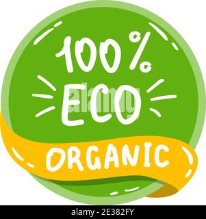 Etichetta eco colorata rotonda Vector con testo - eco-organica. Illustrazione Vettoriale
