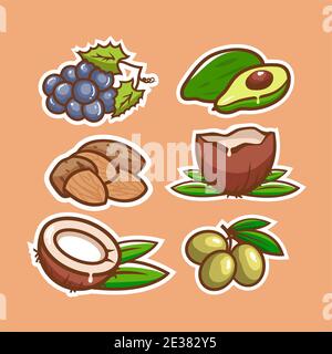 Collezione di adesivi naturali organici, emblemi vettoriali. Illustrazione Vettoriale