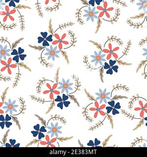 Moderno vettore artistico senza cuciture motivo floreale ditsy design. Elegante sfondo a trama fogliare che si ripete per la stampa e il tessuto Illustrazione Vettoriale