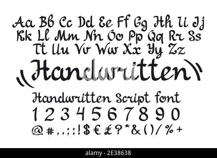 La scrittura a mano è un carattere di script con caratteri a mano. USA questo font per loghi, social media, siti web, blog, decorazioni per matrimoni, arredamento per la casa, inviti, business c Illustrazione Vettoriale