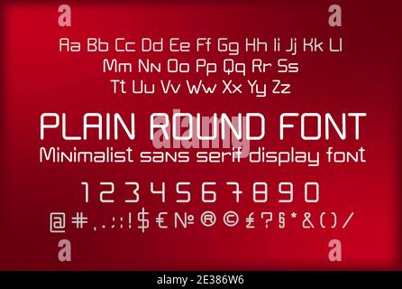 Carattere lineare, caratteri maiuscoli e minuscoli, caratteri serif, numeri e simboli, lettere stencil minimaliste e morbide per segni e pubblicità Illustrazione Vettoriale