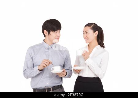 Ritratto di uomo d'affari e uomo d'affari che beve caffè foto di alta qualità Foto Stock
