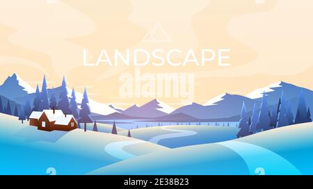 Inverno montagna paesaggio. Natura ghiaccio sfondo. Illustrazione vettoriale Illustrazione Vettoriale