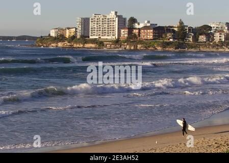 Surfer di mattina presto a Cronulla Sutherland Shire Sydney New South Galles Australia Foto Stock