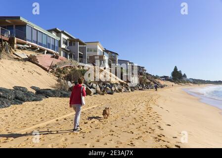 Erosione della spiaggia che causa danni alle case sul lungomare a Wamberal Beach Vicino Terrigal sulla costa centrale del NSW Australia Foto Stock