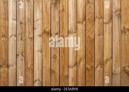 Cornice completa sfondo astratto di una recinzione in legno non verniciato che mostra la grana naturale del legno, in piena luce del sole, con spazio di copia Foto Stock