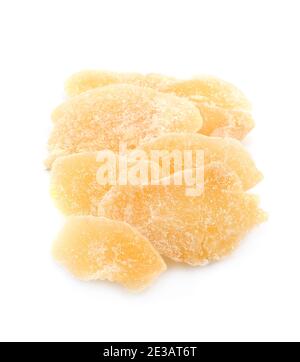 Slick di radice di zenzero essiccato isolato su sfondi bianchi. Foto Stock