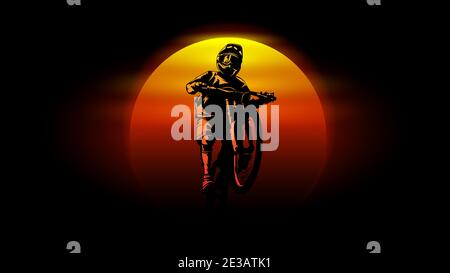 immagine vettoriale dello sfondo del tramonto della coppa del biker mtb isolata Illustrazione Vettoriale