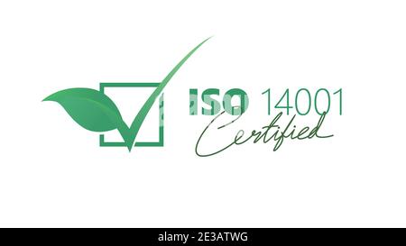 Certificazione ISO 14001. Lista di controllo verde e foglia. Organizzazione standard internazionale gestione ambientale illustrazione vettoriale Illustrazione Vettoriale