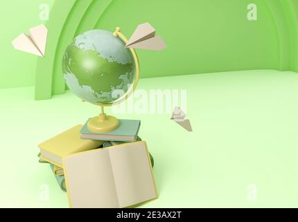 Illustrazione 3D. Forniture scolastiche e articoli. Ritorno a scuola. Foto Stock