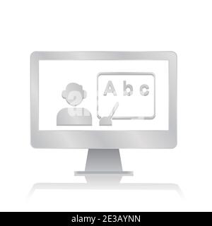 webinar online di insegnamento dell'istruzione all'interno dello schermo vuoto monitor del computer con riflesso minimalista moderna icona vettoriale Illustrazione Vettoriale