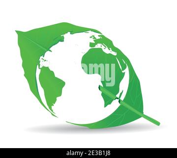 mappa del globo della terra verde all'interno della foglia va gren ed eco amichevole concetto di illustrazione di vecotr Illustrazione Vettoriale