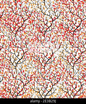 Albero o cespugli rami con foglie rosse vettore Illustrazione Vettoriale