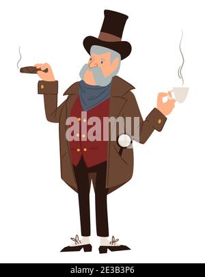 Signore fumo sigaro e bere vettore caffè Illustrazione Vettoriale